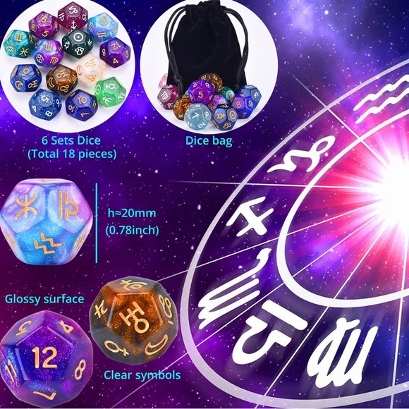 6 sets (of 3) Astrological/Divination Dice - Picture 3 of 4
